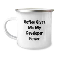 Load image into Gallery viewer, Funny Developer Gifts from Friends for Christmas Unique Mugs - Coffee Gives Me My Developer Power - Camping Mug - Image 1