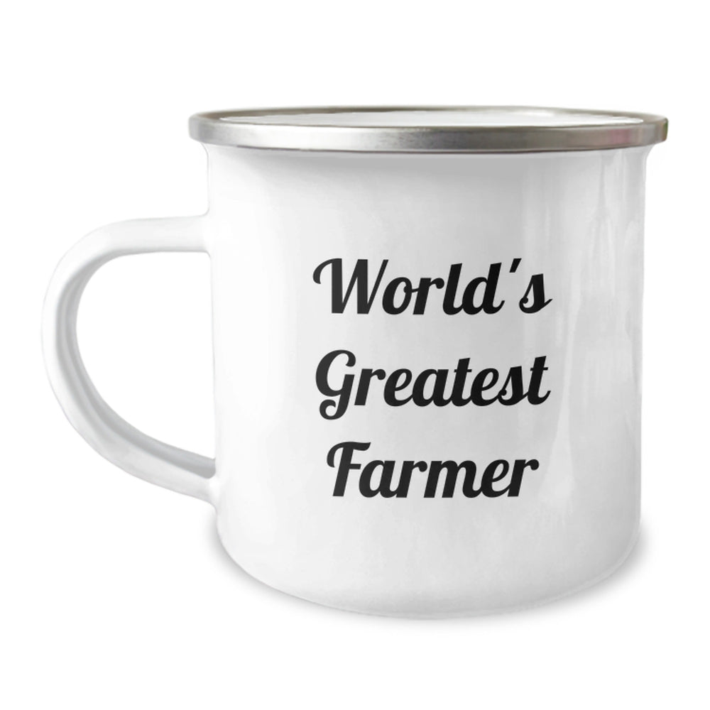 Funny World's Greatest Farmer Gifts from Men for Birthday Unique Farmer Camping Mug, Enamel Finish, 12 oz Capacity, Perfect for Outdoor Enthusiasts - Image 1