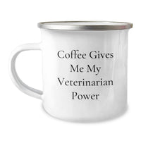 Load image into Gallery viewer, Funny Veterinarian Gift Ideas for Christmas - 'Coffee Gives Me My Veterinarian Power' Enamel Camping Mug, Unique Gifts from Friends to Family - Image 1