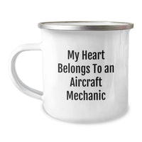 Load image into Gallery viewer, Funny Gifts from Friends, Inspirational Aircraft Mechanic Unique Gifts for Men, Camping Mug with 'My Heart Belongs To An Aircraft Mechanic' Quote, Perfect for Graduation - Image 1