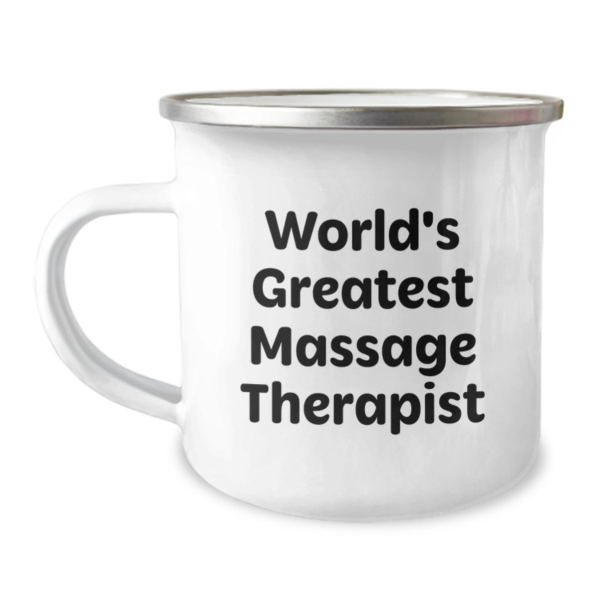 Funny Massage Therapist Gifts from Friends for Birthday, World's Greatest Massage Therapist Quote on Camping Mug, 12 oz Stainless Steel with Enamel Finish - Image 1
