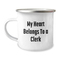 Load image into Gallery viewer, Funny Gifts from Men to Clerk Friends - Camping Mug with My Heart Belongs To A Clerk Quote, Unique Christmas Unique Gifts for Him - Image 1