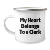 Load image into Gallery viewer, Funny Clerk Gifts from Friends Christmas Unique Gifts for Clerk Men - My Heart Belongs To A Clerk Camping Mug - Image 1