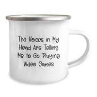 Load image into Gallery viewer, Funny Gaming Quotes Gifts from Friends for Birthday Unique - The Voices In My Head Are Telling Me To Go Playing Video Games, Camping Mug for Men or Women, Stainless Steel with Enamel Finish - Image 2