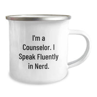 Load image into Gallery viewer, Funny Counselor Gifts from Friends for Counselor Who Speaks Fluently In genius, Christmas Unique Gifts for Men, Women, or Coworkers, Insulated Camping Mug - Image 2