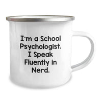 Load image into Gallery viewer, Funny School Psychologist Camping Mug Gifts from Friends, Unique Christmas Unique Gifts for School Psychologist, I Speak Fluently In genius. Quote, Stainless Steel with Enamel Finish - Image 2