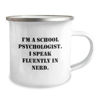 Load image into Gallery viewer, Funny School Psychologist Gifts from Family to Friends - 'I Speak Fluently In genius' Camping Mug, Perfect for Christmas Unique Presents - Image 2