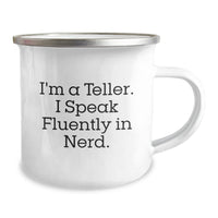 Load image into Gallery viewer, Teller Gifts for Her - Funny Camping Mug from Friends - Inspirational Quote &#39;I&#39;m A Teller. I Speak Fluently In genius.&#39; for Graduation Unique Gifts - Image 2
