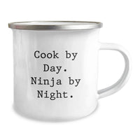 Load image into Gallery viewer, Funny Camping Mug for Cook Graduation Gifts from Friends and Family, Inspirational Quote Cook By Day Ninja By Night, 12 oz Stainless Steel with Enamel Finish - Image 2
