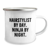 Load image into Gallery viewer, Funny Gifts from Men to Hairstylist Friends - Hairstylist By Day Ninja By Night Camping Mug, Unique Christmas Unique Gifts for Hairstylists - Image 2