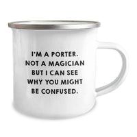 Load image into Gallery viewer, Gifts from Friends for Porter Graduation Unique Gifts, Funny Porter Camping Mug, 12 oz Stainless Steel Enamel Finish Mug, Perfect for Porter Enthusiasts - Image 2