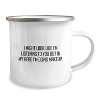 Load image into Gallery viewer, Makeup Lovers&#39; Camping Mug, Funny Quote, Gifts from Mom to Daughter for Graduation, 12 oz Stainless Steel with Enamel Finish - Image 2

