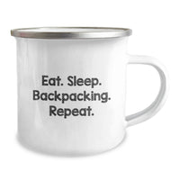 Load image into Gallery viewer, Funny Backpacking Camping Mug Gifts from Friends - Eat. Sleep. Backpacking. Repeat. Inspiration for Christmas Unique Gifts - Image 2