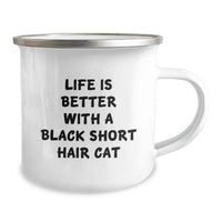 Load image into Gallery viewer, Funny Black Short Hair Cat Gifts for Friends - Camping Mug with Life Is Better Quote, Birthday Unique Gifts from Friends - Image 2