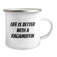 Load image into Gallery viewer, Unique Gifts from Friends for the Birthday of a Ragamuffin Cat Enthusiast, Funny Camping Mug with Life Is Better With A Ragamuffin Quote, Stainless Steel Enamel Finish - Image 2