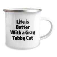 Load image into Gallery viewer, Funny Gifts from Friends and Family, for Gray Tabby Cat Lovers, Perfect Birthday Unique Gifts for Men and Women, 12 oz Gray Tabby Cat Camping Mug - Image 2