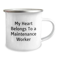 Load image into Gallery viewer, Funny Maintenance Worker Gifts for Him, Unique Camping Mug with 'My Heart Belongs To A Maintenance Worker' Quote, Birthday Unique Gifts from Friends - Image 2