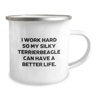 Load image into Gallery viewer, Funny Silky Terrier Dog Lovers Gifts from Friends to Family - I Work Hard Mugs for Birthday Celebrations, 12 oz Camping Mug - Image 2
