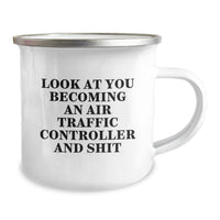 Load image into Gallery viewer, Funny Air Traffic Controller Gifts for Him - &#39;Look At You&#39; Christmas Unique Presents from Friends to Family - 12 oz Stainless Steel Camping Mug - Image 2

