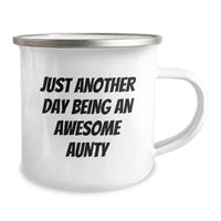 Load image into Gallery viewer, Funny Aunty Gifts from Men to Awesome Aunty for Christmas Unique Camping Mugs with Just Another Day Being An Awesome Aunty Quote - Image 2
