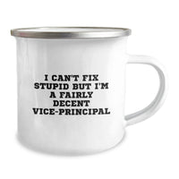 Load image into Gallery viewer, Funny Vice-principal Gifts, Unique Christmas Unique Gifts for Vice-principal from Friends or Coworkers - &#39;I Can&#39;t Fix Stupid But I&#39;m A Fairly Decent Vice-principal&#39; Vice-principal Camping Mug - Image 2
