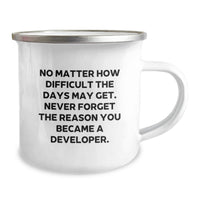 Load image into Gallery viewer, Funny Developer Gifts from Friends - Christmas Unique Camping Mug - 'No Matter How Difficult The Days May Get. Never Forget The Reason You Became A Developer.' for Developer Men - Image 2