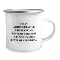 Load image into Gallery viewer, Funny Administrative Assistant Gifts for Valentine's, Sarcasm Quote Enamel Camping Mug, Gift from Friends to Colleagues, 12 oz Stainless Steel - Image 2