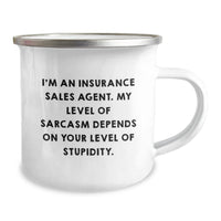 Load image into Gallery viewer, Insurance Sales Agent Gifts Funny Camping Mug &#39;Sarcasm&#39; Level Humor Christmas Unique Presents for Friends Family Coworkers - Image 2
