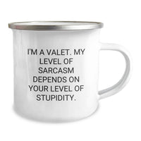 Load image into Gallery viewer, Valet Camping Mug - Funny Quote for Lovers of Sarcasm, Ideal Gift for Valentine's from Friends and Family - Image 2
