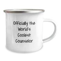 Load image into Gallery viewer, Funny Counselor Gifts from Men, Birthday Unique Gifts for Counselor Friends with Officially The World's Coolest Counselor Camping Mug, 12 oz Stainless Steel Enamel Finish - Image 2