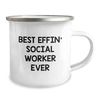 Load image into Gallery viewer, Funny Birthday Unique Gift for Social Worker, Best Effin' Social Worker Ever Camping Mug, Unique Gifts from Friends to Social Worker Men - Image 2