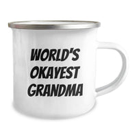 Load image into Gallery viewer, Funny Grandma Gifts from Men for Christmas Unique Presents World's Okayest Grandma Camping Mug Stainless Steel with Enamel Finish - Image 2