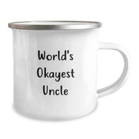 Load image into Gallery viewer, Funny Uncle Gifts for Men - Gifts from Family - World's Okayest Uncle Camping Mug, 12 oz Stainless Steel - Image 2