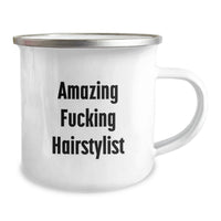 Load image into Gallery viewer, Funny Hairstylist Gifts from Friends, Amazing 'F--king Hairstylist' Quote Camping Mug for Hairstylist Lover, Unique Graduation Gifts for Men - Image 2