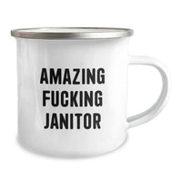 Load image into Gallery viewer, Funny Janitor Gifts from Friends for Janitor Graduation Unique Camping Mugs, Amazing F--king Janitor Quote, 12 oz Stainless Steel - Image 2