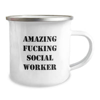 Load image into Gallery viewer, Funny Gifts for Social Worker, Unique Graduation Gift Ideas for Social Worker Friends, Social Worker Camping Mug with Amazing F--king Social Worker Quote - Image 2