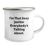 Load image into Gallery viewer, Funny Janitor Gifts from Friends for Graduation, 'I'm That Sexy Janitor Everybody's Talking About', Camping Mug, 12 oz Stainless Steel with Enamel Finish - Image 2