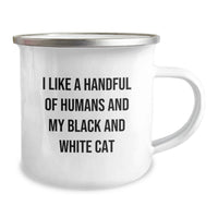 Load image into Gallery viewer, Funny Black and White Cat Gifts for Men from Friends - Camping Mug for Graduation - I Like A Handful Of Humans And My Black And White Cat - Image 2