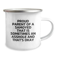 Load image into Gallery viewer, &#39;Proud Parent&#39; Samoyed Dog Camping Mug, Funny Gifts for Friends, Coworkers, Family, 12 oz Stainless Steel with Enamel Finish, Perfect for Samoyed Dog Lovers, Graduation Unique Gifts from Men, Women - Image 2
