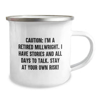 Load image into Gallery viewer, Funny Millwright Gifts from Family for Graduation Unique - Camping Mug with Caution Quote - 12 oz Stainless Steel - Image 2