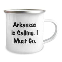 Load image into Gallery viewer, Arkansas Camping Mug Gifts for Men from Friends and Family with Funny Quote 'Arkansas Is Calling. I Must Go.' - Image 2
