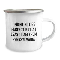 Load image into Gallery viewer, Pennsylvania Proud Camping Mug, Funny Quote I Might Not Be Perfect But At Least I Am From Pennsylvania, Gifts for Pennsylvania Lovers, Friends, Family, and Coworkers - Image 2
