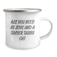 Load image into Gallery viewer, Silver Tabby Cat Gifts from Friends for Graduation Unique Gifts, All You Need Is Love And A Silver Tabby Cat Funny Camping Mug, 12 oz - Image 2
