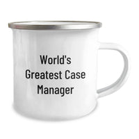 Load image into Gallery viewer, World&#39;s Greatest Case Manager Funny Camping Mug for Birthday Unique Gifts from Friends to Coworkers, Perfect for Case Manager Enthusiasts, 12 oz Capacity, Stainless Steel with Enamel Finish - Image 2
