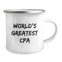 Load image into Gallery viewer, Funny Gifts from Friends for CPA - World&#39;s Greatest CPA Camping Mug, 12 oz, Stainless Steel with Enamel Finish, Perfect for Graduation - Image 2
