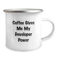 Load image into Gallery viewer, Funny Developer Gifts from Friends for Christmas Unique Mugs - Coffee Gives Me My Developer Power - Camping Mug - Image 2