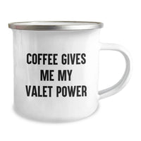 Load image into Gallery viewer, Funny Valet Gifts for Men, Christmas Unique Gifts from Family to Valet, Camping Mug with Coffee Gives Me My Valet Power - Image 2