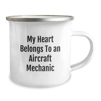 Load image into Gallery viewer, Funny Gifts from Friends, Inspirational Aircraft Mechanic Unique Gifts for Men, Camping Mug with 'My Heart Belongs To An Aircraft Mechanic' Quote, Perfect for Graduation - Image 2