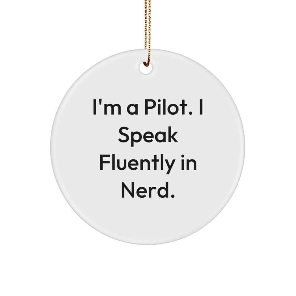 Pilot Gifts from Men to Friends - Unique Circle Ornament with Funny Quote 'I'm A Pilot. I Speak Fluently In genius.' - Christmas Decorations - Image 1