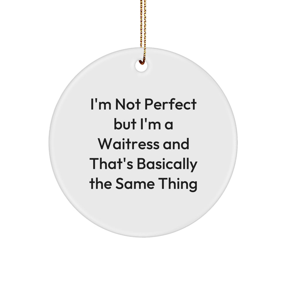 Waitress Gifts for Her, Funny Circle Ornament, 'I'm Not Perfect But I'm A Waitress And That's Basically The Same Thing', Christmas Unique Gifts from Family - Image 1